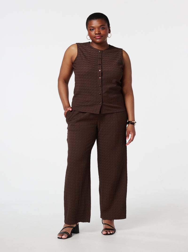MS MODE Pantalon Pantalon texturé avec ceinture à nœud Marron chocolat - Kiabi