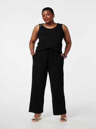 MS MODE Pantalon Pantalon texturé avec ceinture à nœud