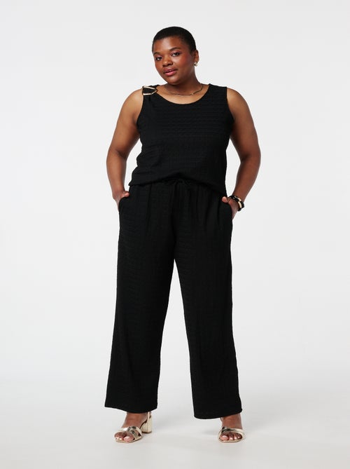 MS MODE Pantalon Pantalon texturé avec ceinture à nœud - Kiabi