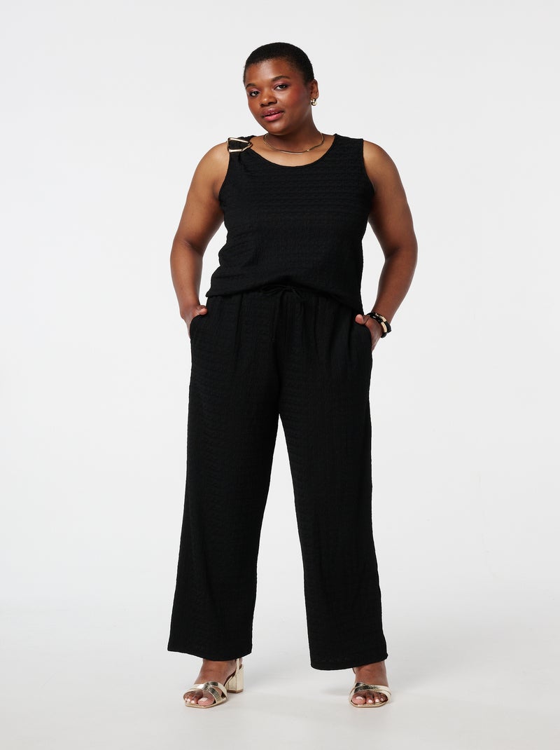 MS MODE Pantalon Pantalon texturé avec ceinture à nœud Noir Noir - Kiabi