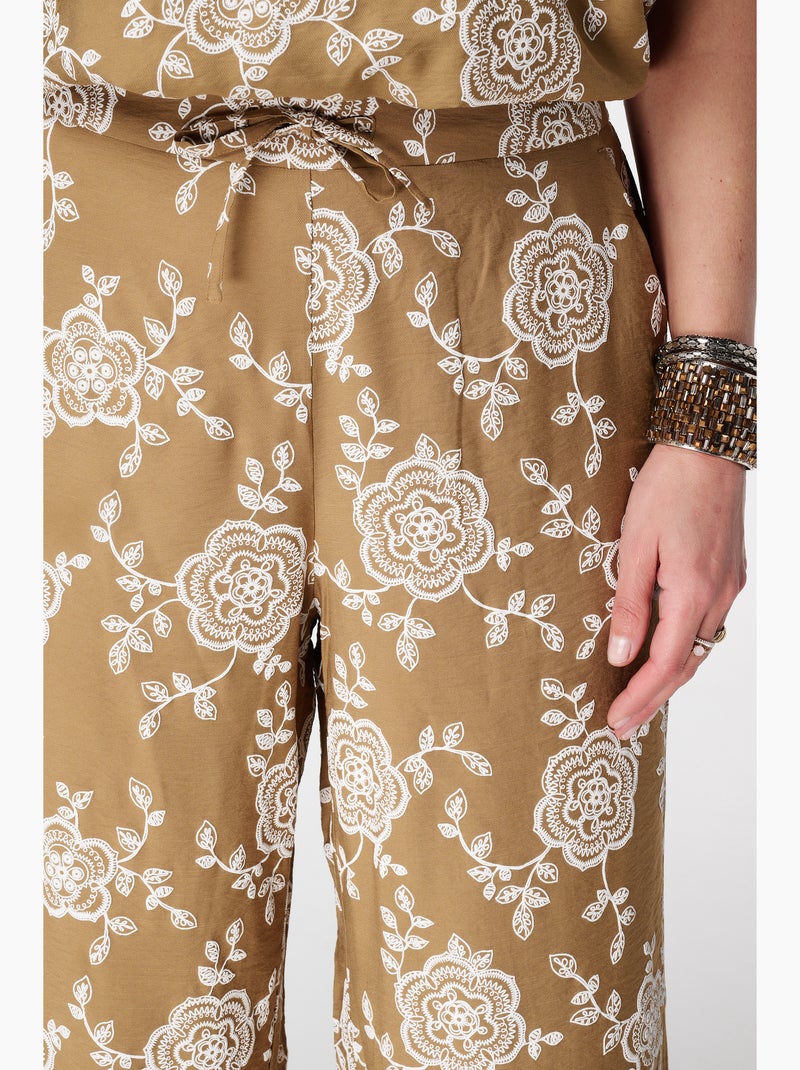 MS MODE Pantalon Pantalon wide leg avec imprimé Camel - Kiabi
