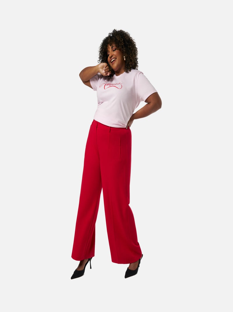MS MODE Pantalon Pantalons à jambes larges Rouge - Kiabi
