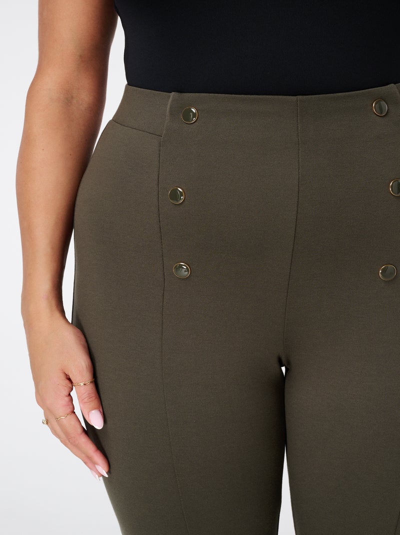 MS MODE Pantalon Tregging avec boutons décoratifs Kaki Grandes