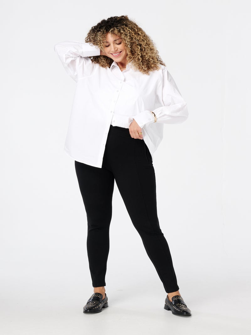 MS MODE Pantalon Tregging avec fermeture éclair Noir Noir