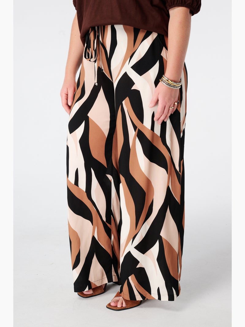 Ms mode pantalon wide leg à imprimé Marron/Multicolore - Kiabi