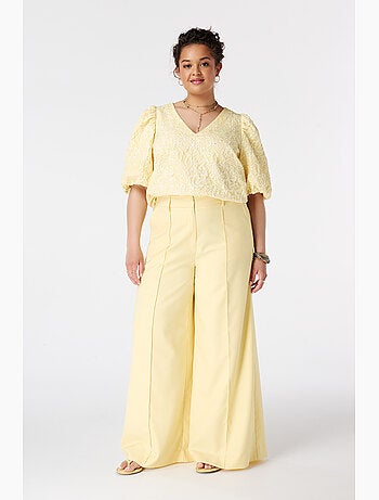 Ms mode pantalon wide leg avec coutures décoratives
