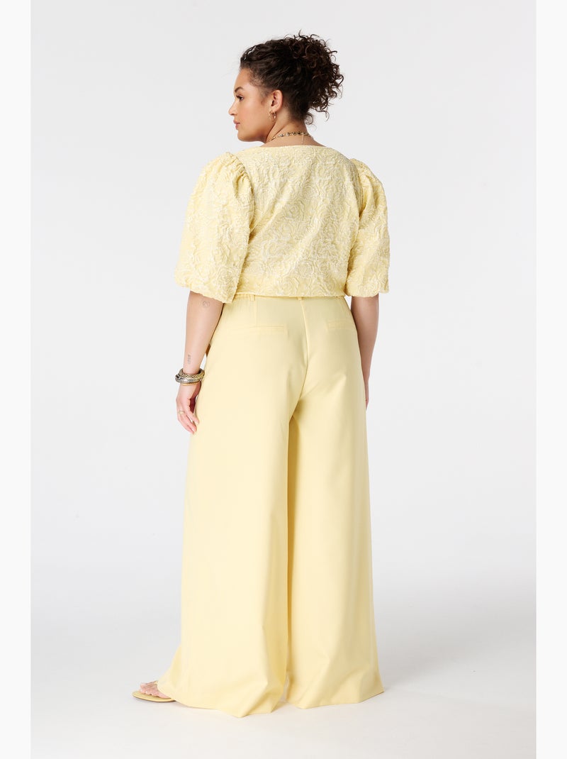 Ms mode pantalon wide leg avec coutures décoratives Jaune - Kiabi