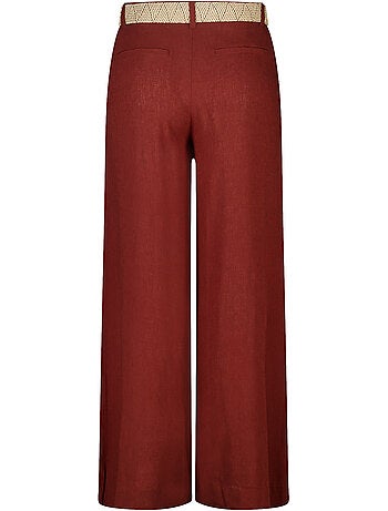 Ms mode pantalon wide leg en lin avec ceinture