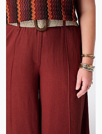 Ms mode pantalon wide leg en lin avec ceinture