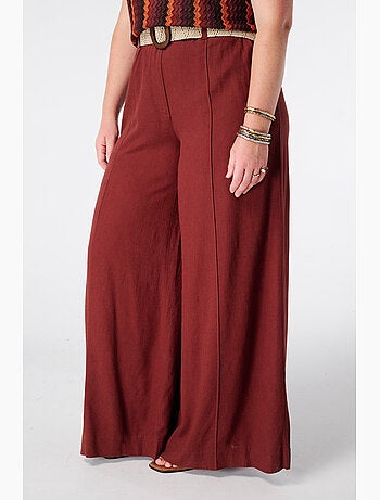 Ms mode pantalon wide leg en lin avec ceinture