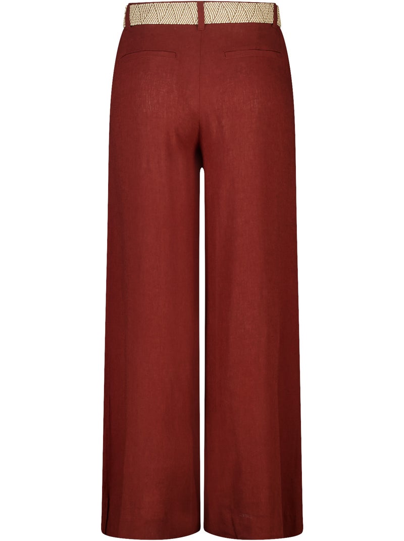 Ms mode pantalon wide leg en lin avec ceinture Rouge brique - Kiabi