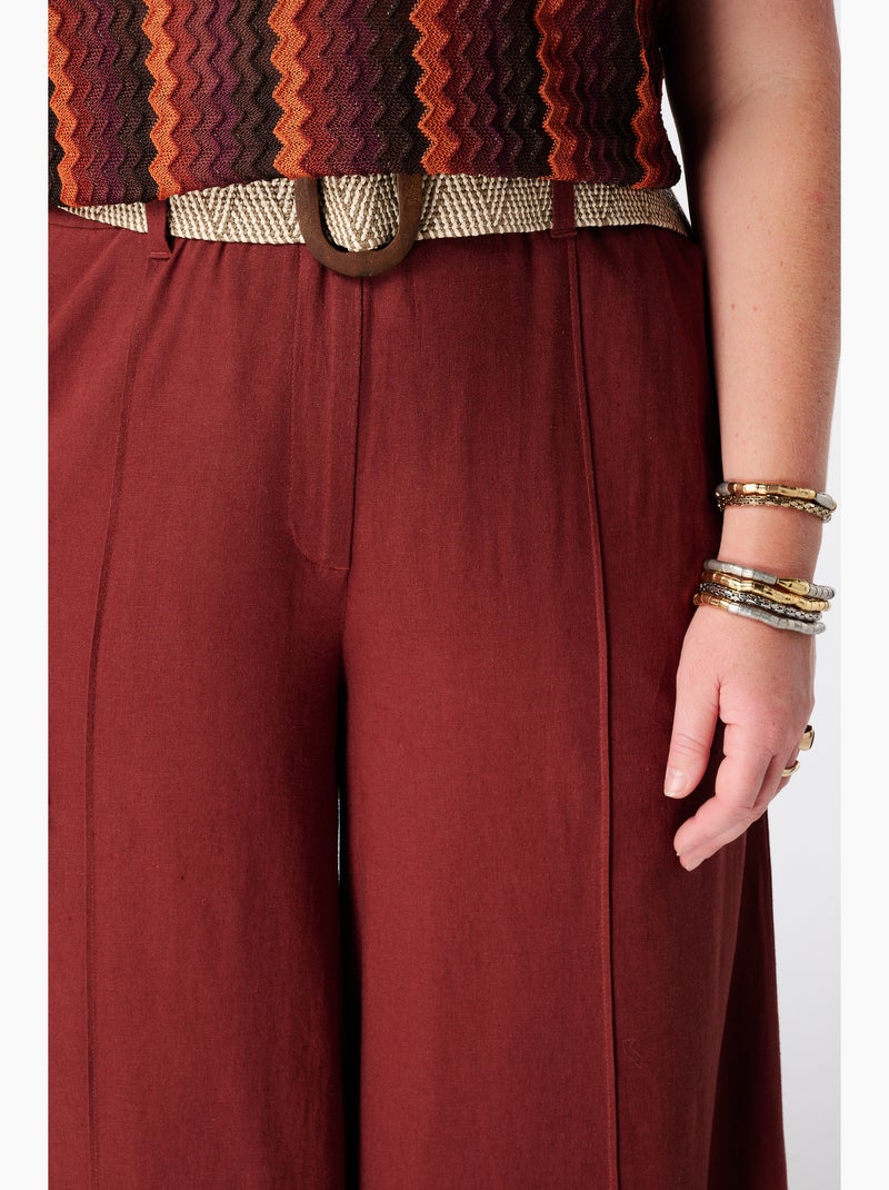 Ms mode pantalon wide leg en lin avec ceinture Rouge brique - Kiabi