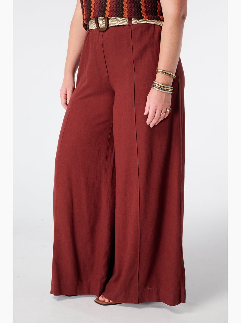 Ms mode pantalon wide leg en lin avec ceinture Rouge brique - Kiabi