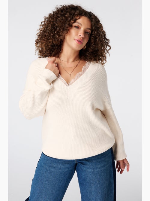 Ms mode pull à col en v avec dentelle - Kiabi
