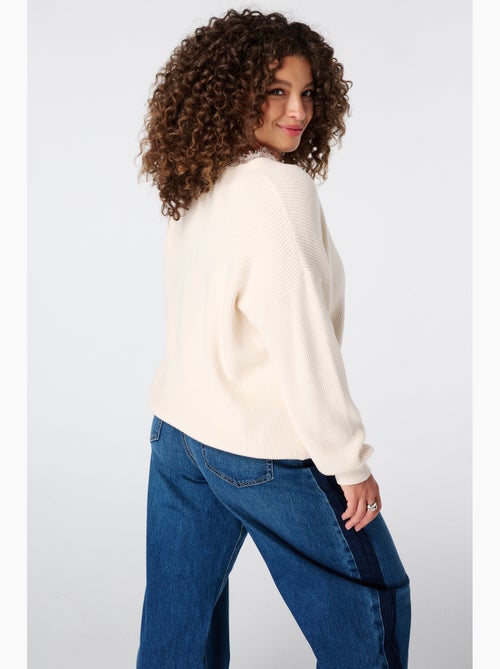 Ms mode pull à col en v avec dentelle - Kiabi