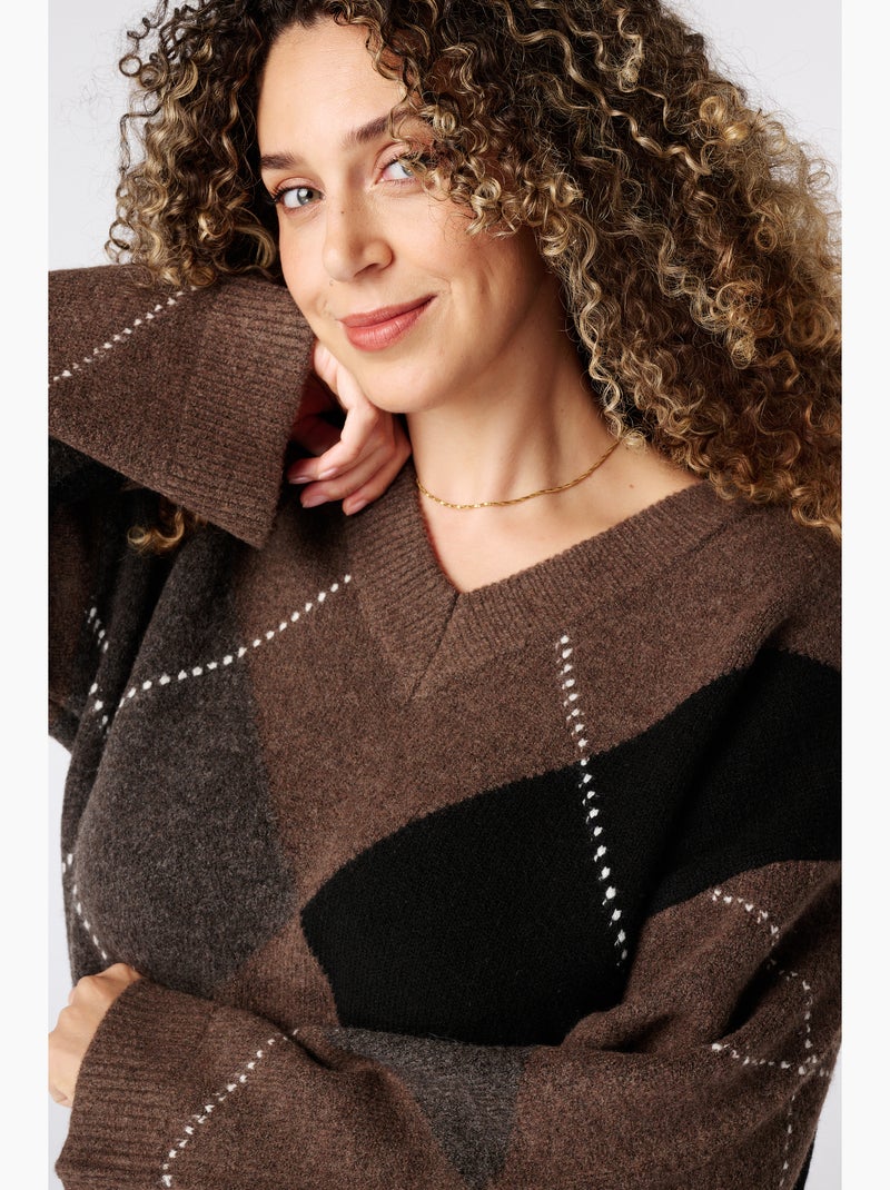 Ms mode pull à motif à losanges Marron - Kiabi