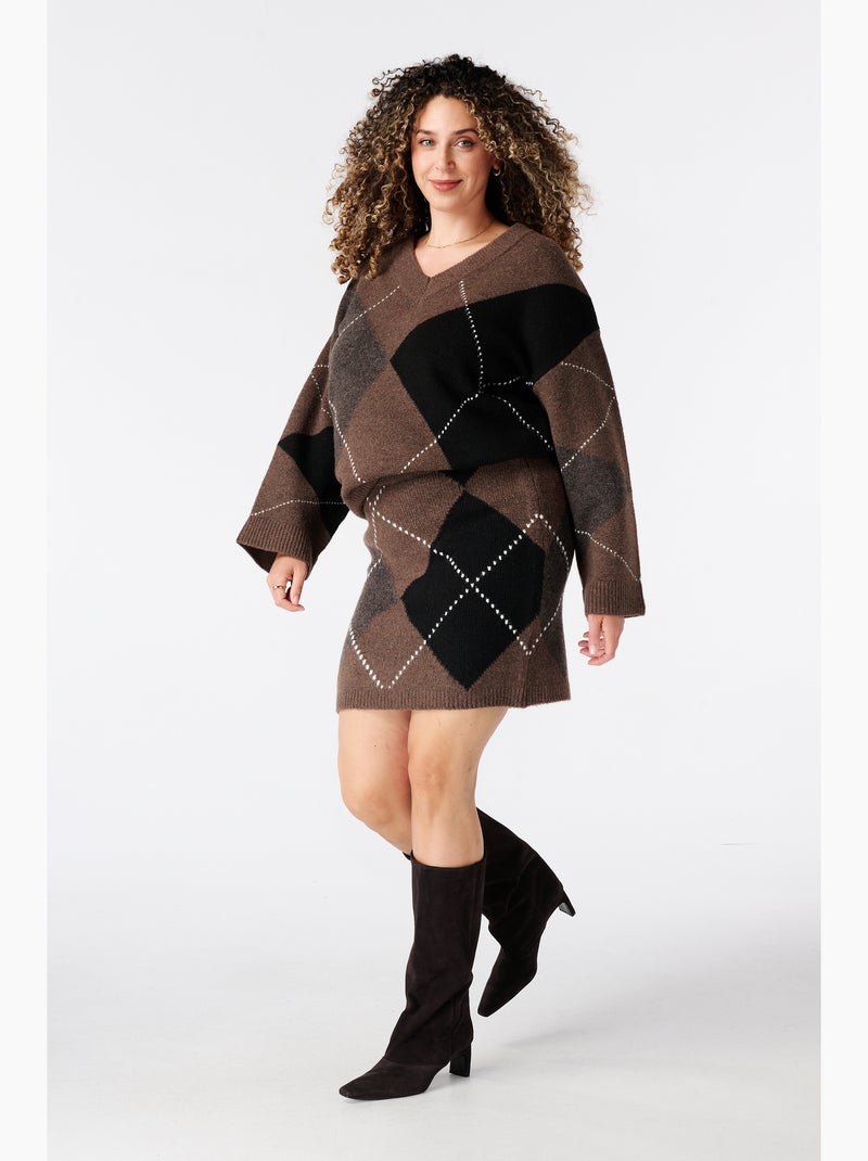 Ms mode pull à motif à losanges Marron - Kiabi