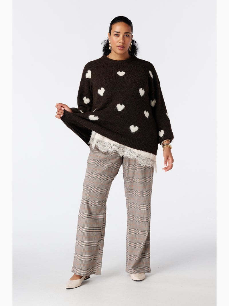 Ms mode pull à motif cœurs Marron - Kiabi