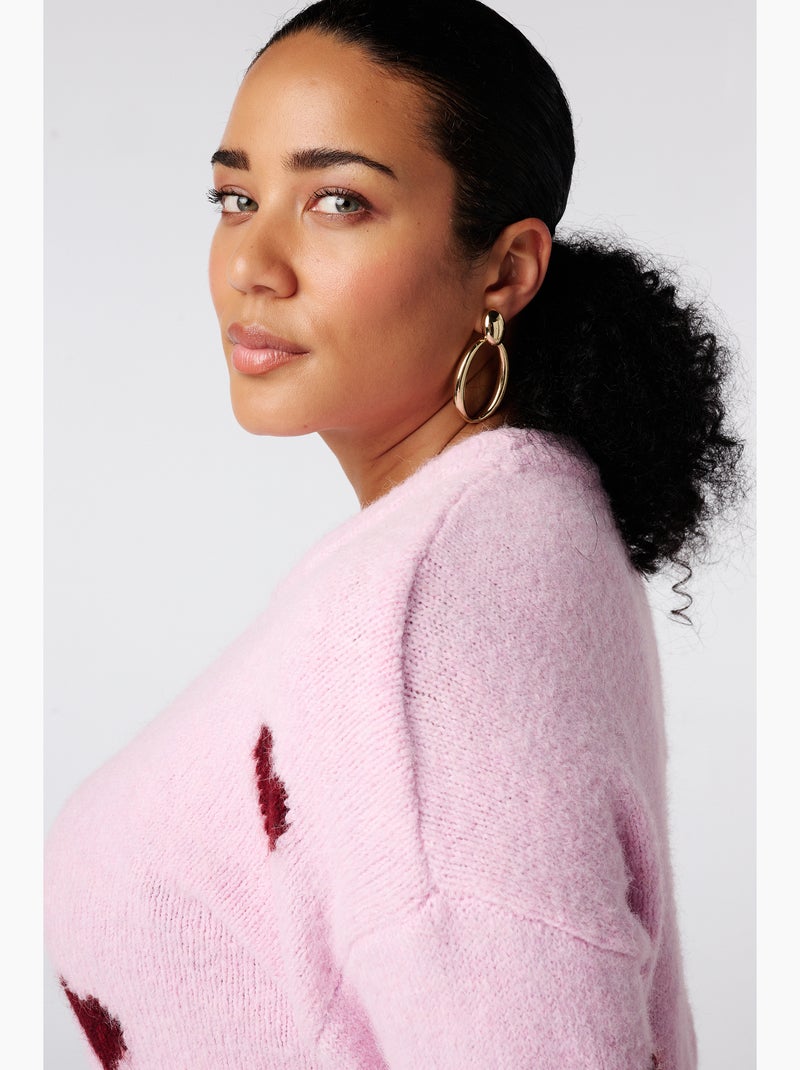 Ms mode pull à motif cœurs Rose saumon - Kiabi