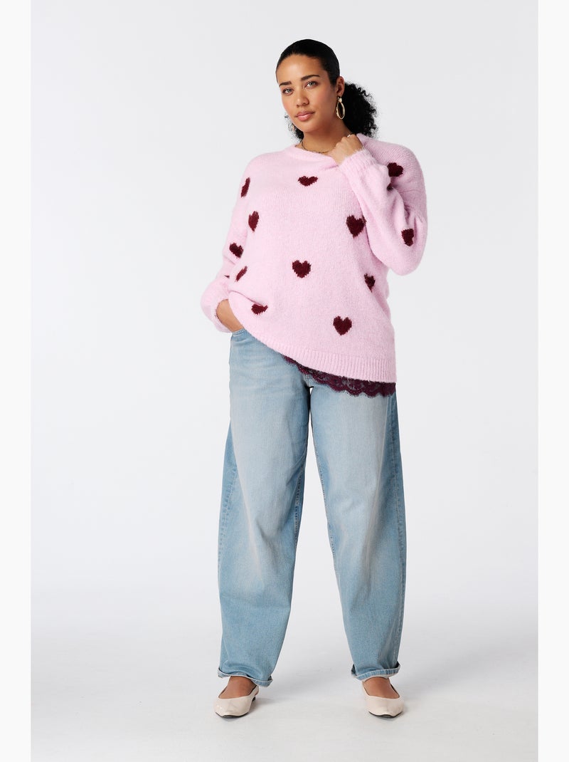 Ms mode pull à motif cœurs Rose saumon - Kiabi
