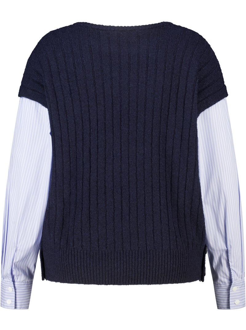 Ms mode pull avec manches de blouse contrastantes Bleu marine - Kiabi
