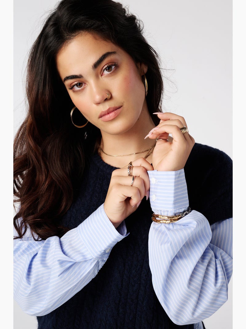 Ms mode pull avec manches de blouse contrastantes Bleu marine - Kiabi