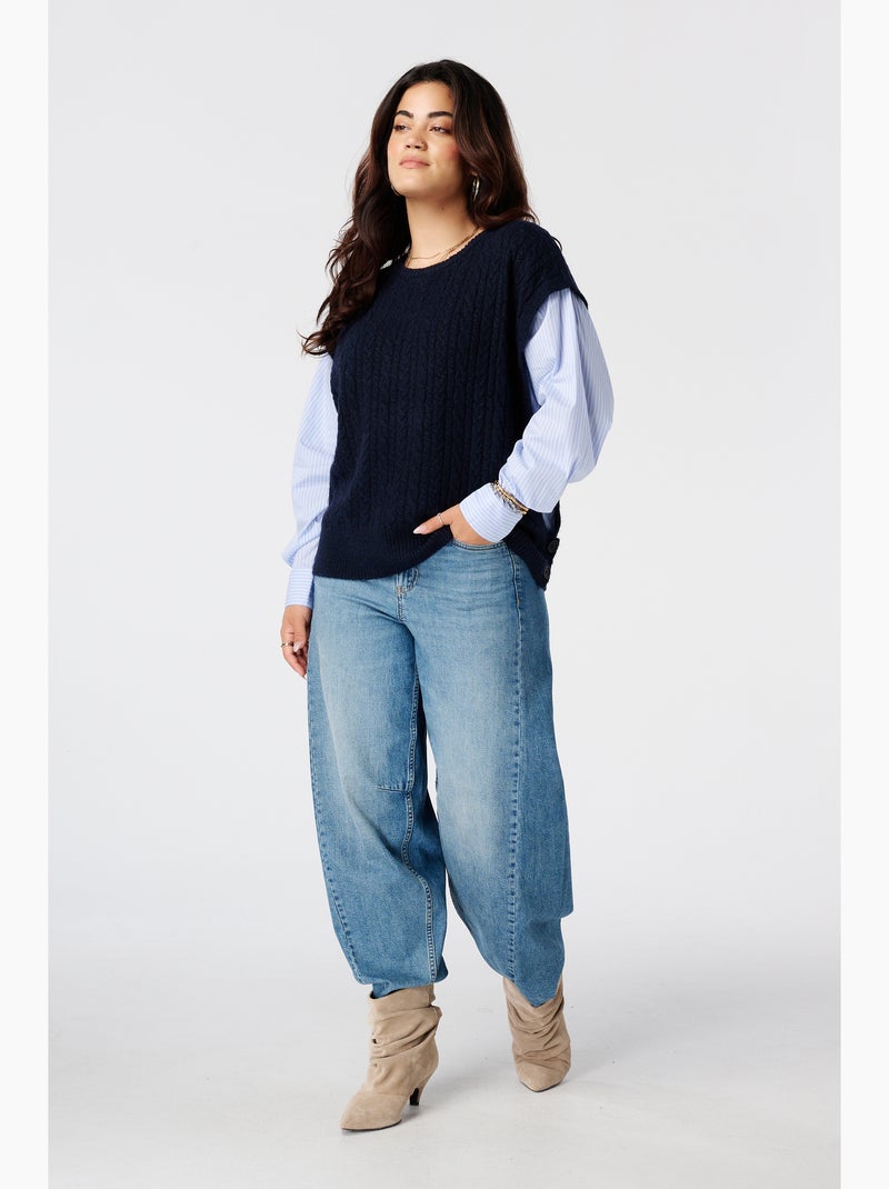 Ms mode pull avec manches de blouse contrastantes Bleu marine - Kiabi