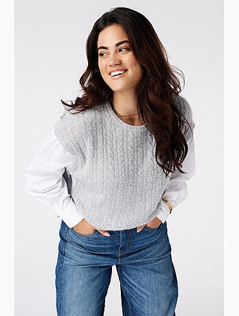 Ms mode pull avec manches de blouse contrastantes