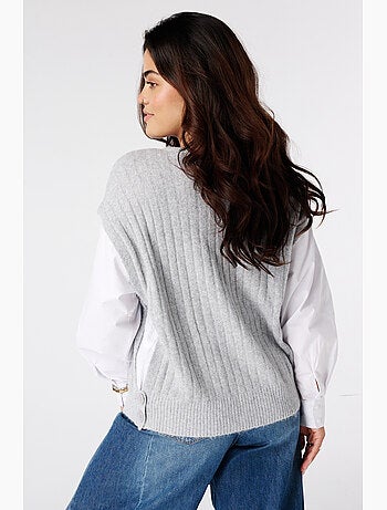 Ms mode pull avec manches de blouse contrastantes