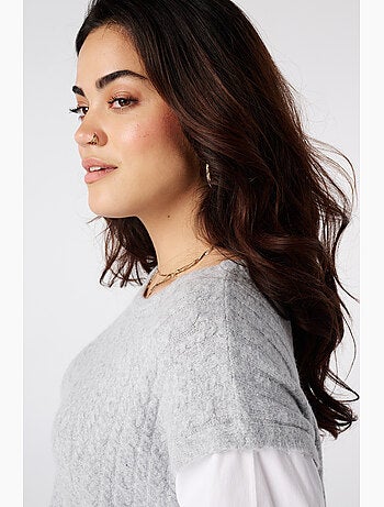 Ms mode pull avec manches de blouse contrastantes