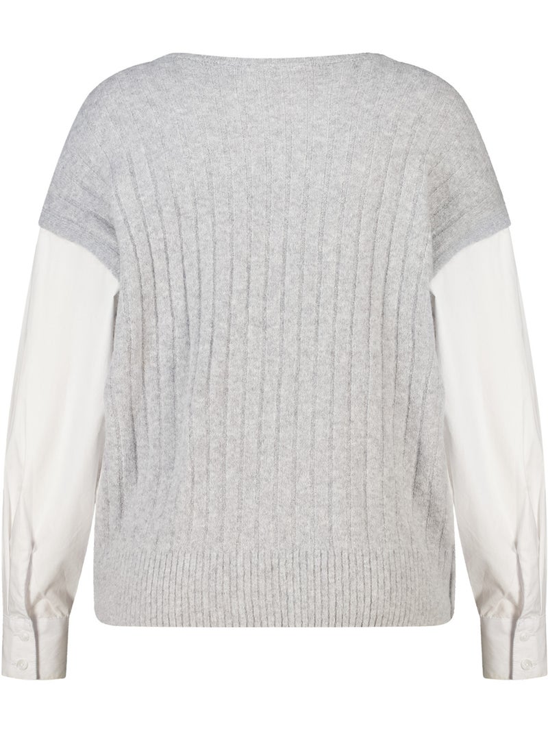 Ms mode pull avec manches de blouse contrastantes Gris - Kiabi