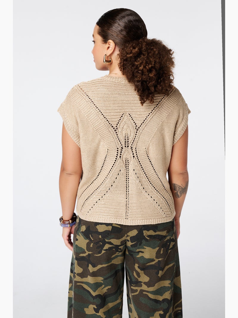 Ms mode pull en crochet à manches courtes Beige sable - Kiabi