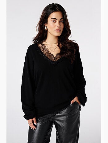 Ms mode pull en maille fine avec dentelle