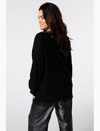 Ms mode pull en maille fine avec dentelle