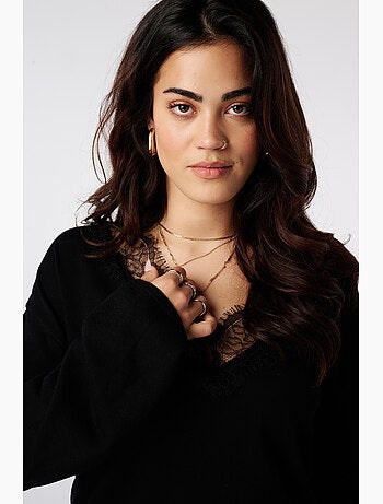 Ms mode pull en maille fine avec dentelle