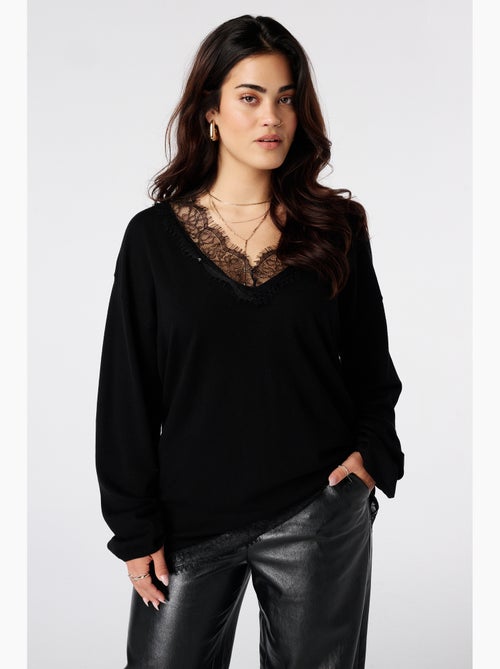 Ms mode pull en maille fine avec dentelle - Kiabi