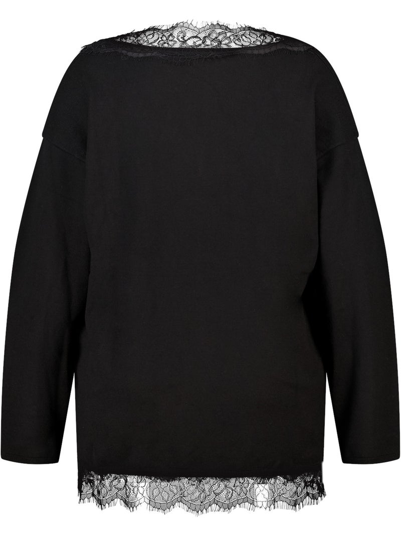 Ms mode pull en maille fine avec dentelle Noir - Kiabi