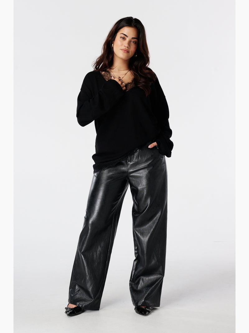 Ms mode pull en maille fine avec dentelle Noir - Kiabi