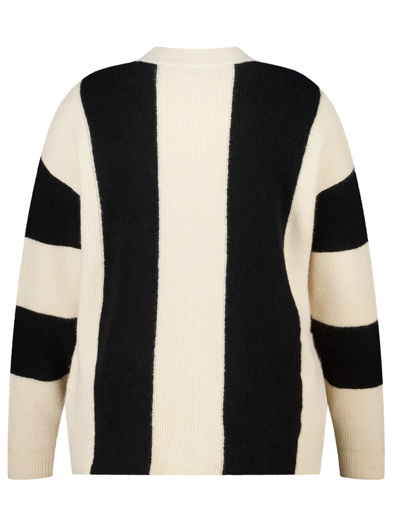 MS MODE Pull Gilet à rayures contrastantes Noir Blanc - Kiabi
