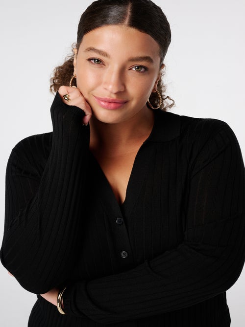 MS MODE Pull Polo en maille avec boutons - Kiabi