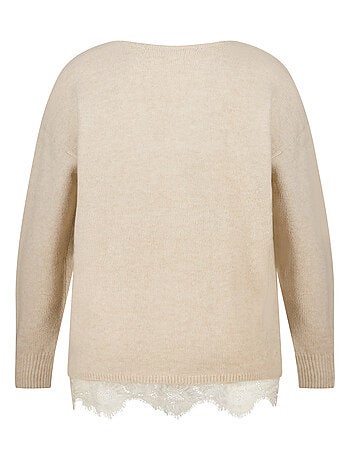 MS MODE Pull Pull à col en V avec bas en dentelle