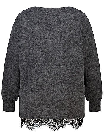 MS MODE Pull Pull à col en V avec bas en dentelle