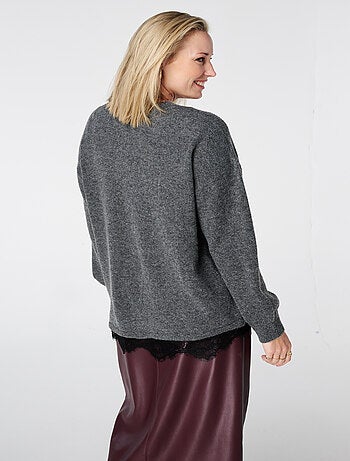 MS MODE Pull Pull à col en V avec bas en dentelle