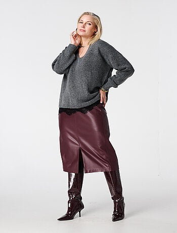 MS MODE Pull Pull à col en V avec bas en dentelle