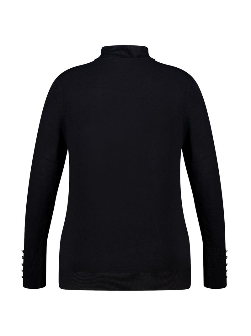 MS MODE Pull Pull à col roulé et boutons décoratifs Noir - Kiabi