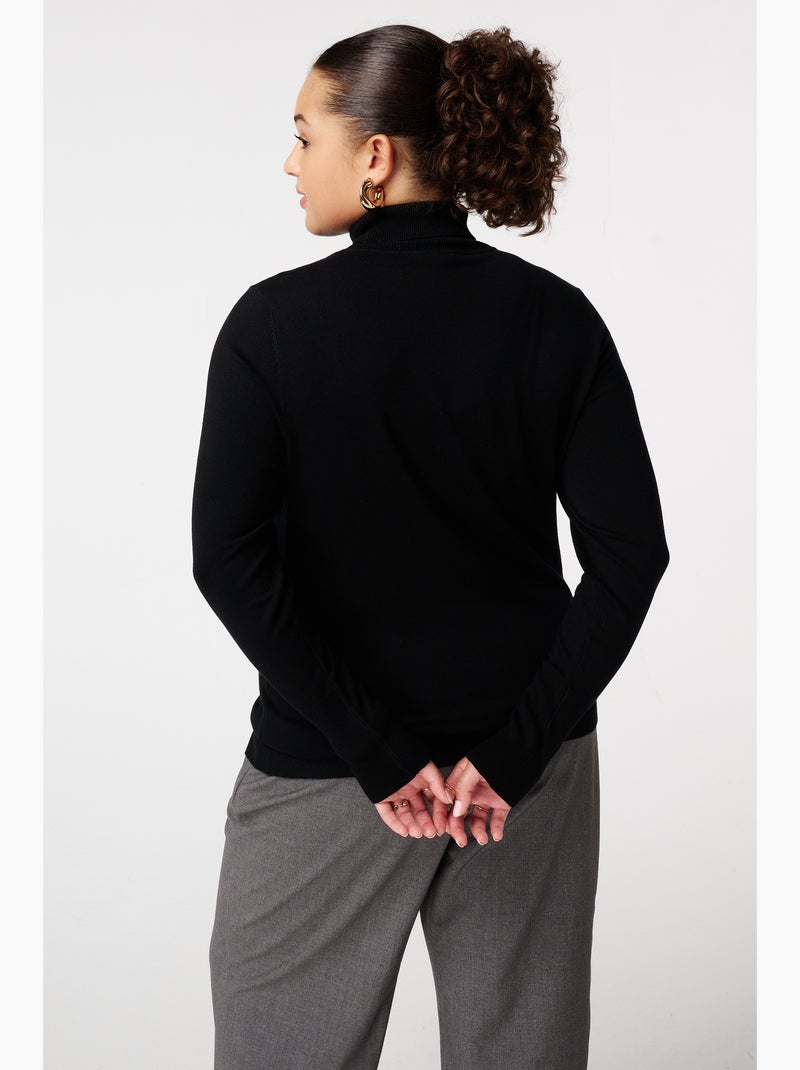 MS MODE Pull Pull à col roulé et boutons décoratifs Noir - Kiabi