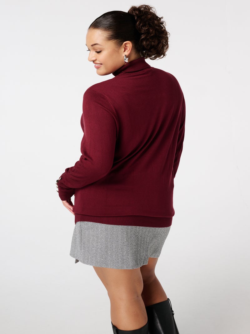 MS MODE Pull Pull à col roulé et boutons décoratifs Rose foncé - Kiabi