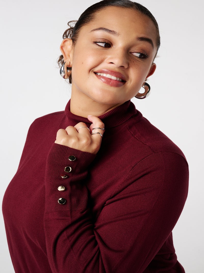 MS MODE Pull Pull à col roulé et boutons décoratifs Rose foncé - Kiabi