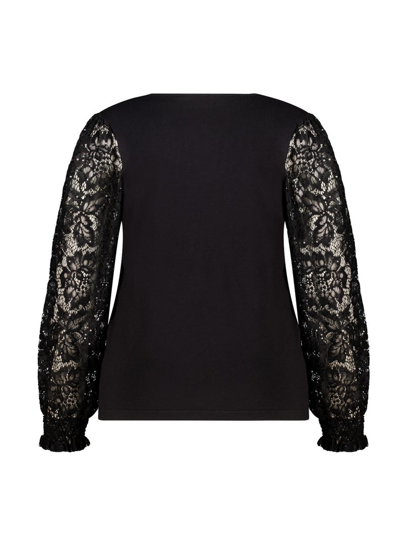 MS MODE Pull Pull à manches en dentelle et paillettes Noir - Kiabi