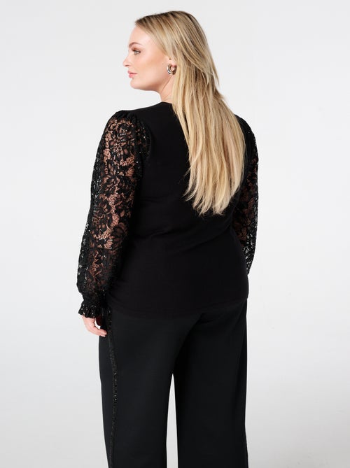 MS MODE Pull Pull à manches en dentelle et paillettes - Kiabi